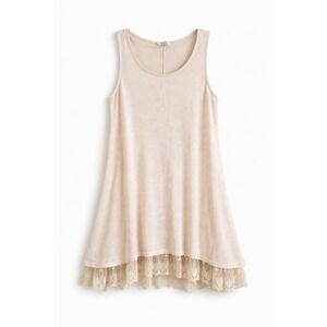 Umgee USA Womens Small Ivory Knit Sleeveless Tunic Tank Dress Extender Lace Hem